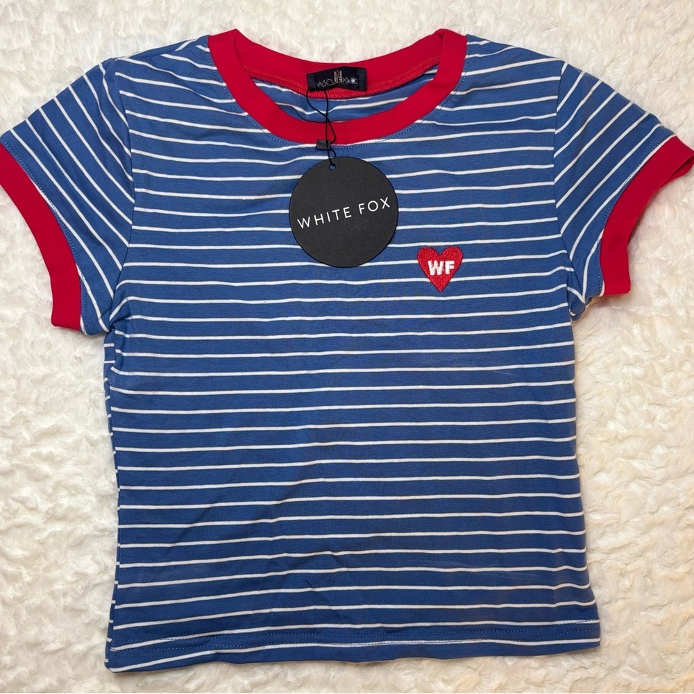 White Fox Boutique Blue and Red Striped Tee